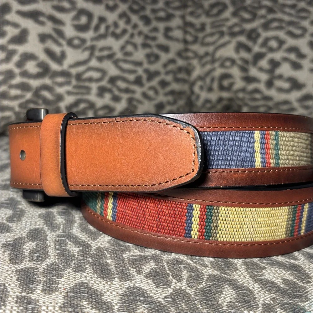Columbia wide leather belt with Guatemalan fabric inlay bohemian belt LG 38-40